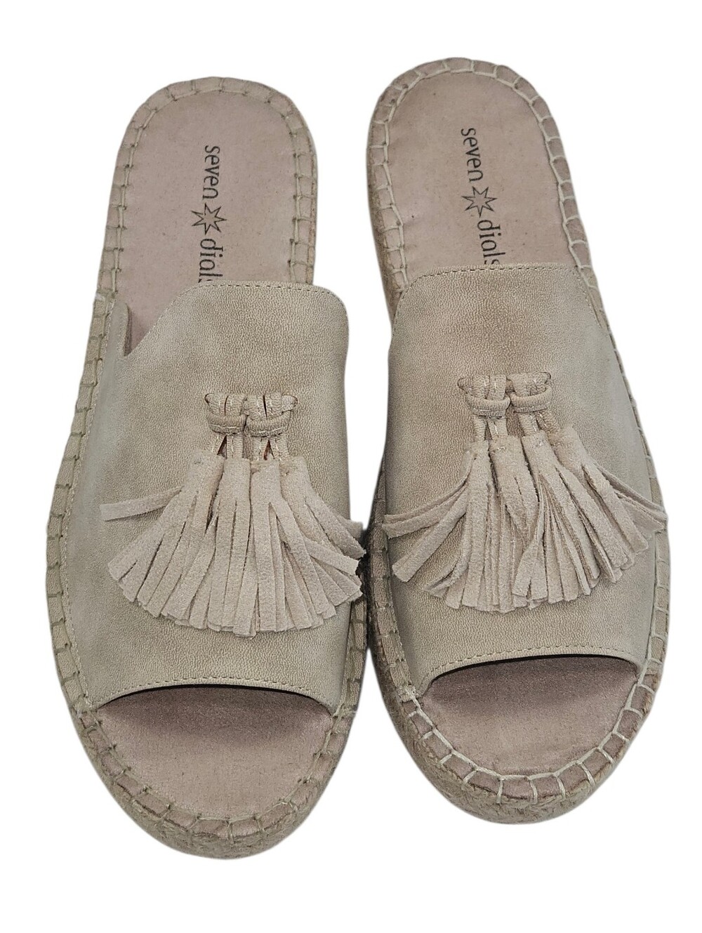 Seven Dials Taupe Suede Tassel Slide Mules